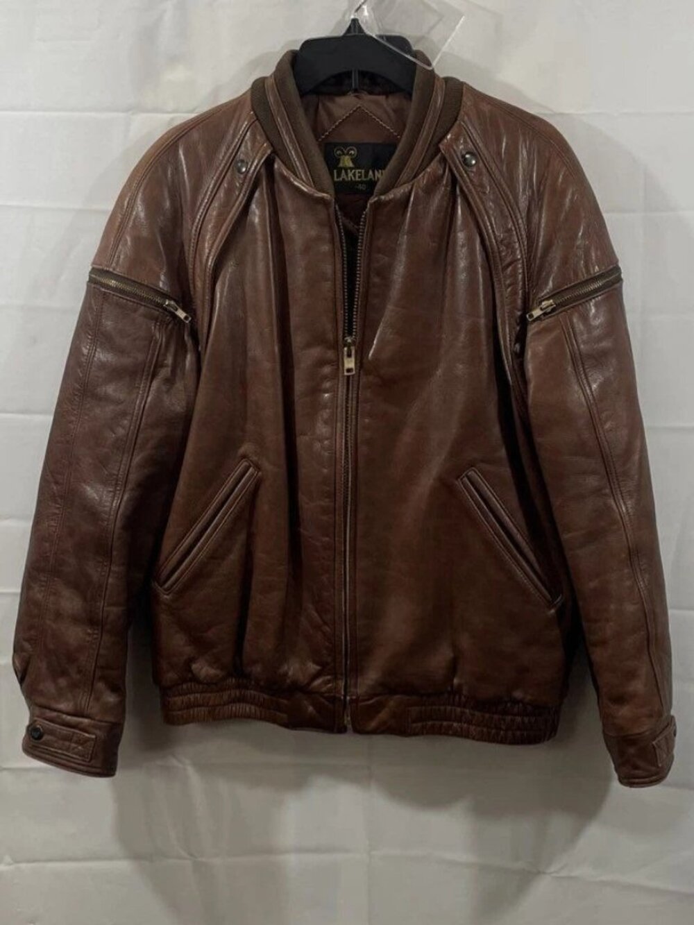 Vintage 1980's Lakeland Brown Leather Bomber Jacket Men's Size 40